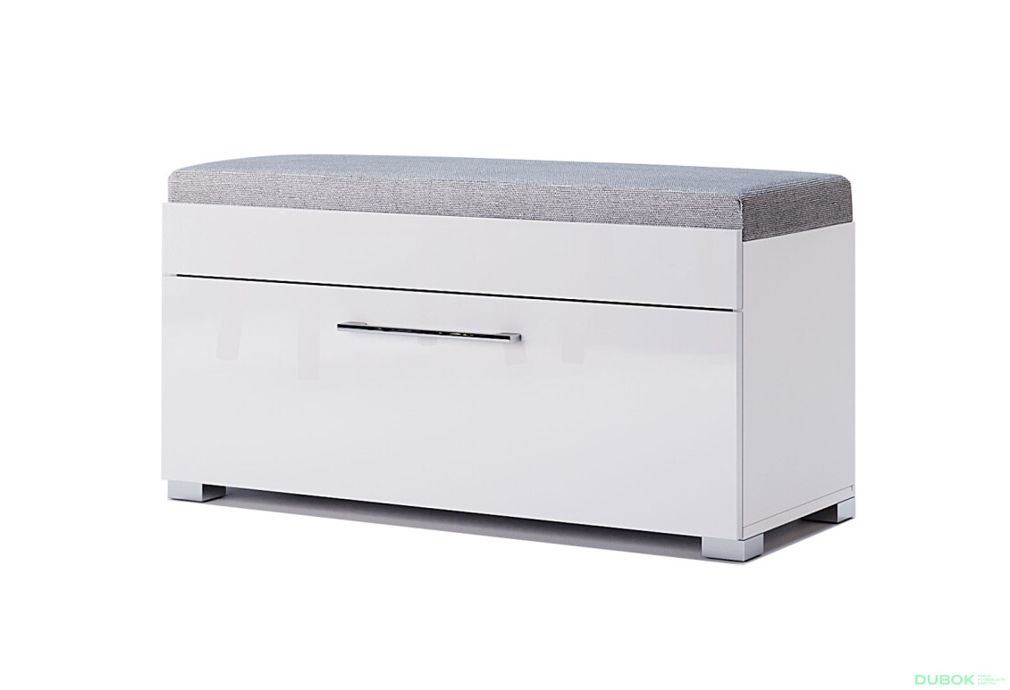 Botník 1dv + sedadlo, bílý lesk / šedá Amanda - Fotografie 1 Fotografie 1 - Botník 1dv + sedadlo, bílý lesk / šedá Amanda