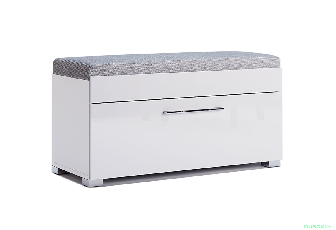 Botník 1dv + sedadlo, bílý lesk / šedá Amanda - Fotografie 2 Fotografie 2 - Botník 1dv + sedadlo, bílý lesk / šedá Amanda