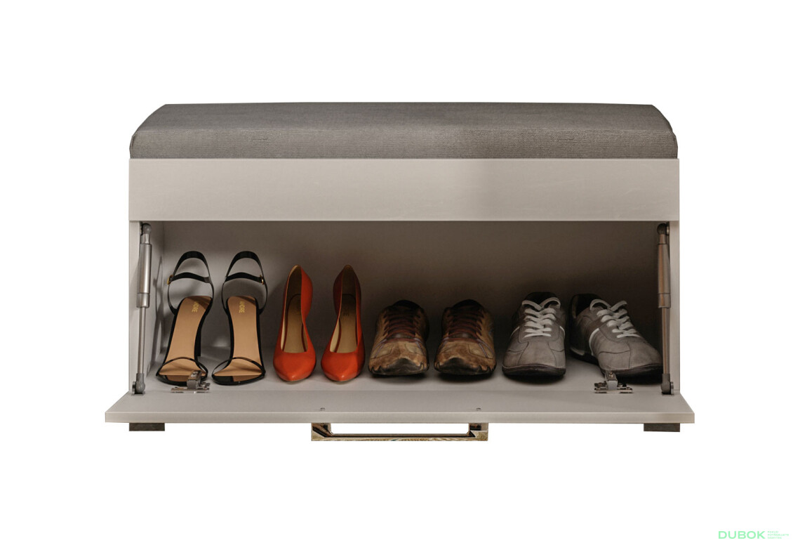 Botník 1dv + sedadlo, bílý lesk / šedá Amanda - Fotografie 3 Fotografie 3 - Botník 1dv + sedadlo, bílý lesk / šedá Amanda