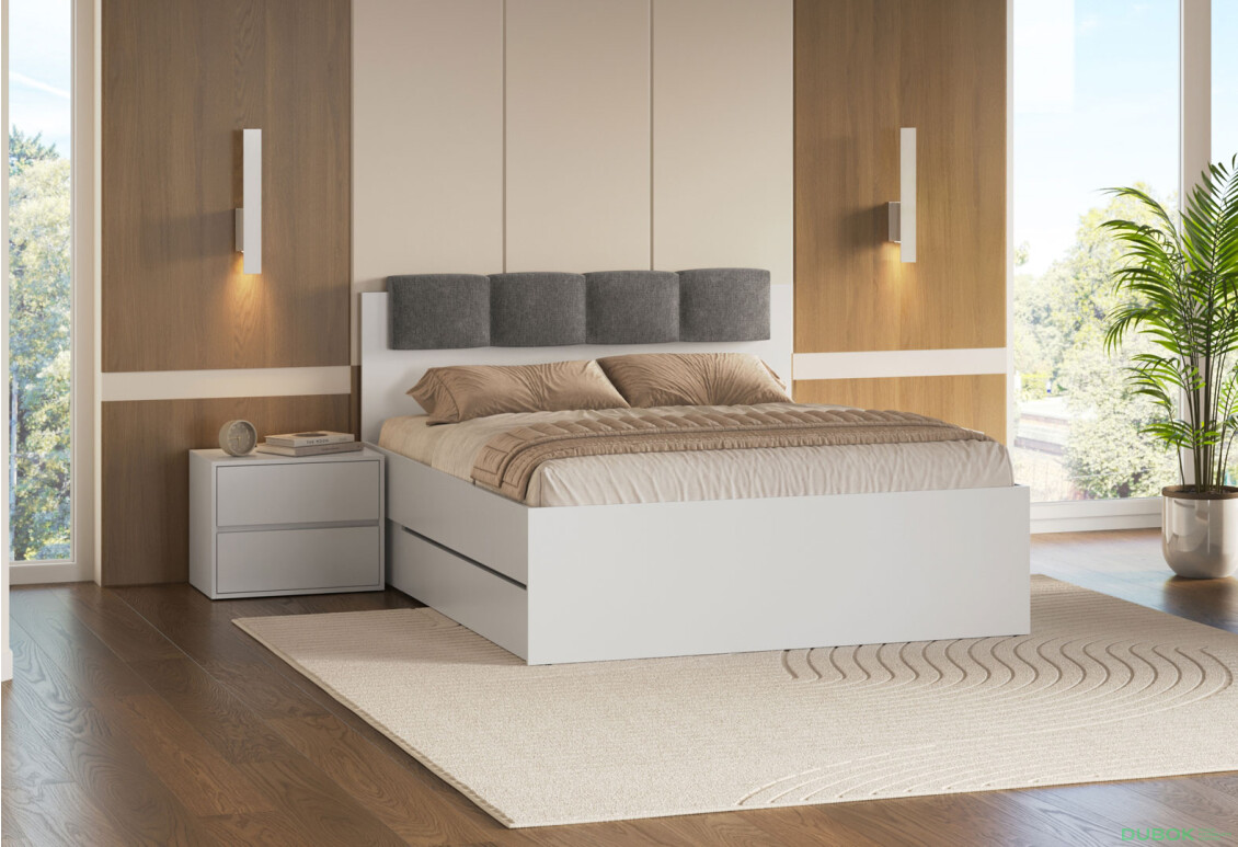 Postel 1.6x2.0 s šuplíky bez rámu + Možnost Měkká Část Super Mat Bílá Tibo - Fotografie 2 Fotografie 2 - Postel 1.6x2.0 s šuplíky bez rámu + Možnost Měkká Část Super Mat Bílá Tibo