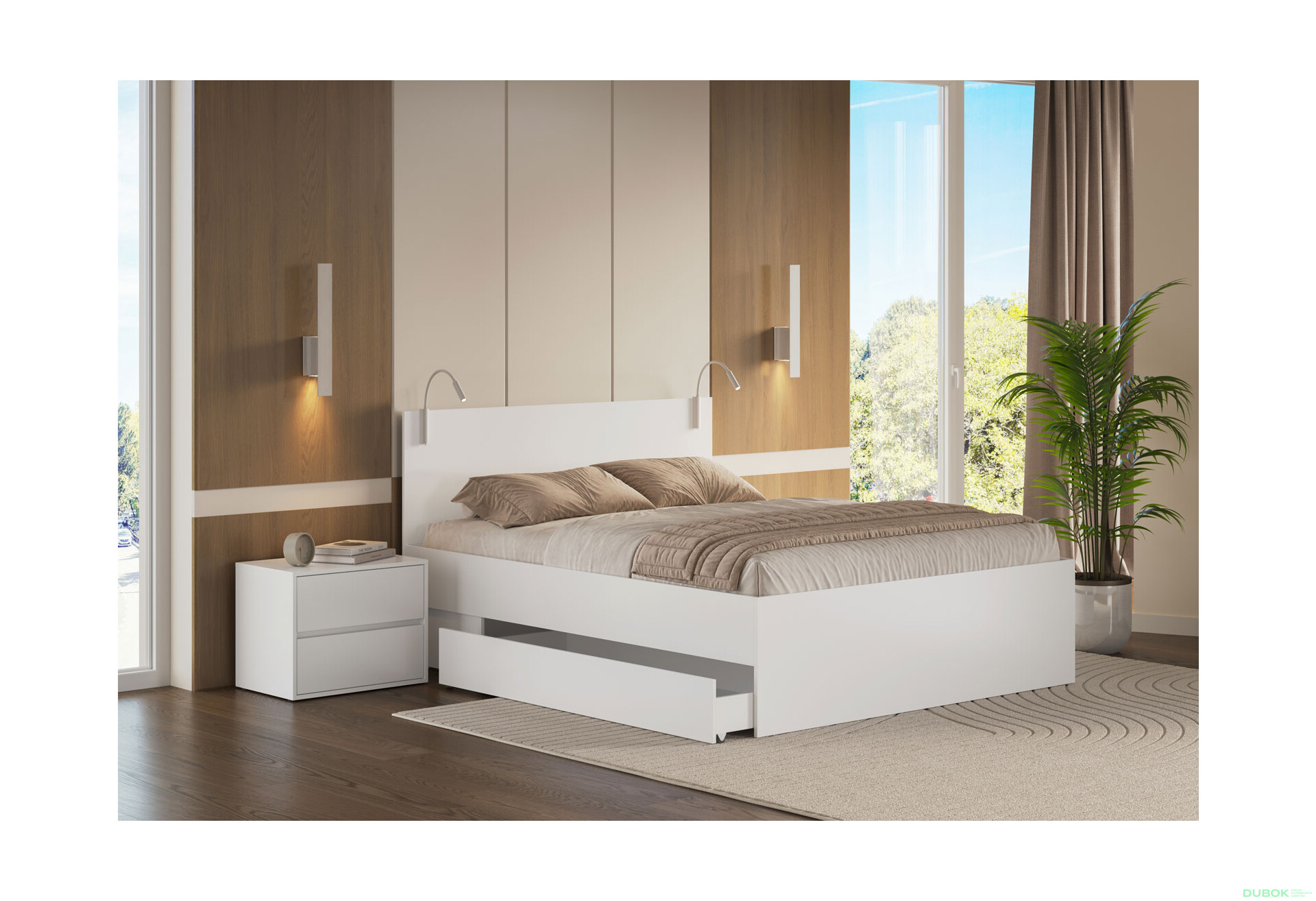 Postel 1.6x2.0 s šuplíky bez rámu Super Mat Bílá Tibo - Fotografie 2 Fotografie 2 - Postel 1.6x2.0 s šuplíky bez rámu Super Mat Bílá Tibo