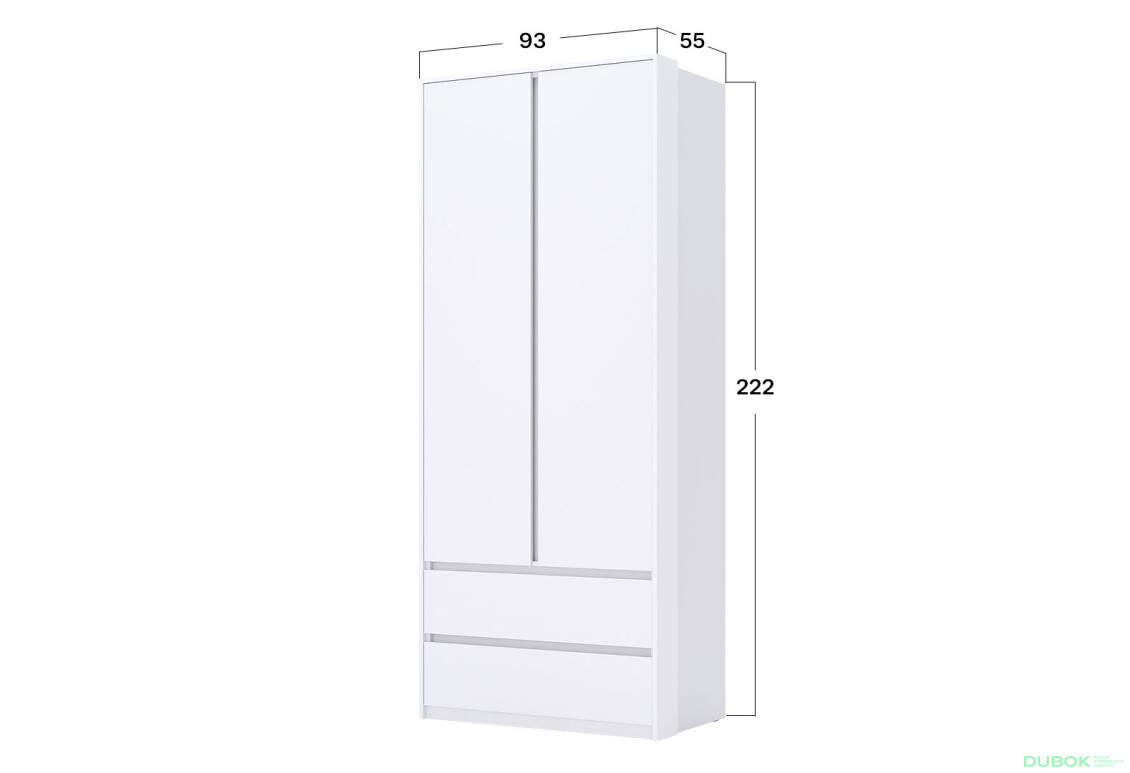 Skříň 2dv 2šx Bez zrcadel Super Mat Bílá Tibo - Fotografie 2 Fotografie 2 - Skříň 2dv 2šx Bez zrcadel Super Mat Bílá Tibo