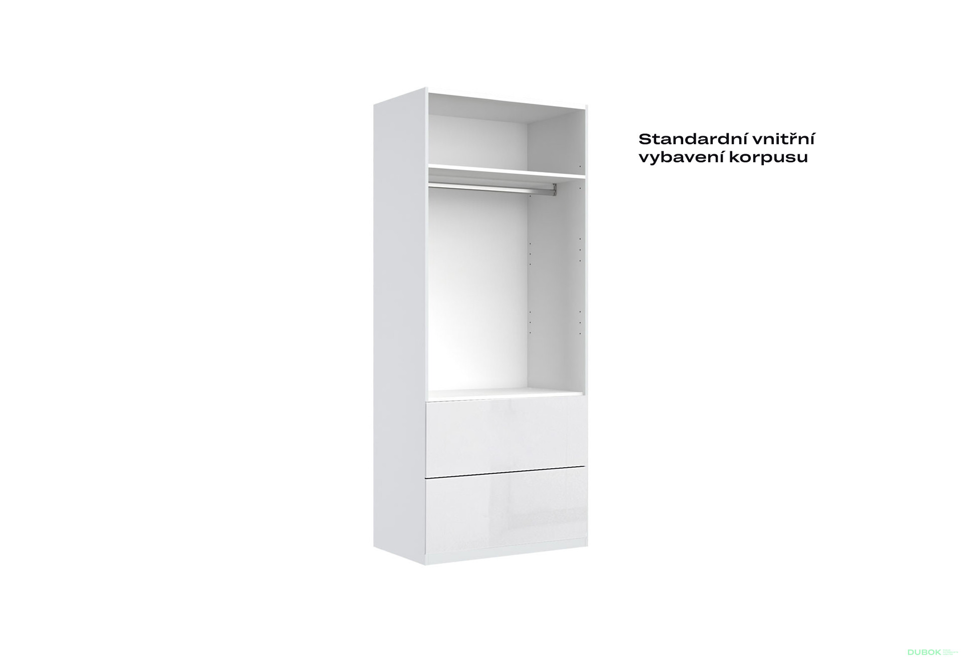 Skříň 2dv 2šx Bez zrcadel Super Mat Bílá Tibo - Fotografie 6 Fotografie 6 - Skříň 2dv 2šx Bez zrcadel Super Mat Bílá Tibo