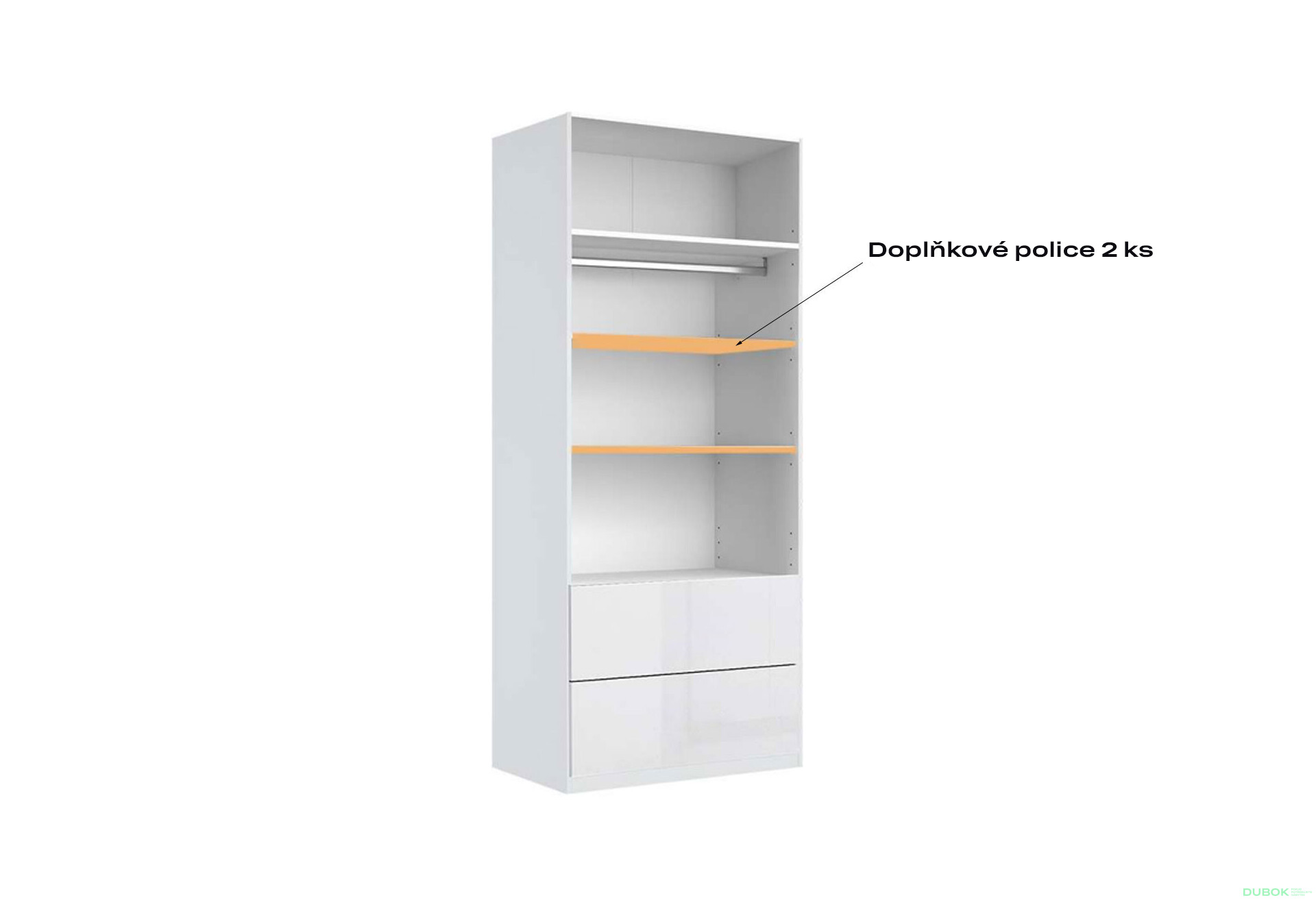 Skříň 2dv 2šx Bez zrcadel Super Mat Bílá Tibo - Fotografie 7 Fotografie 7 - Skříň 2dv 2šx Bez zrcadel Super Mat Bílá Tibo