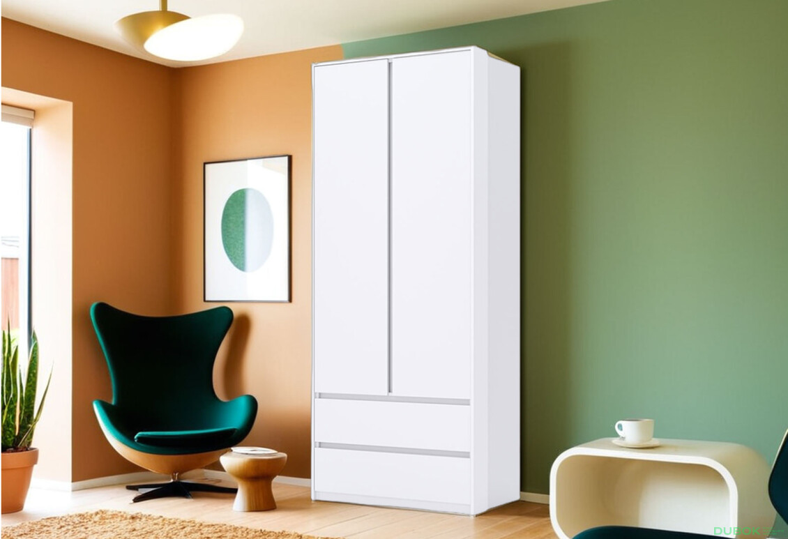 Skříň 2dv 2šx Bez zrcadel Super Mat Bílá Tibo - Fotografie 5 Fotografie 5 - Skříň 2dv 2šx Bez zrcadel Super Mat Bílá Tibo