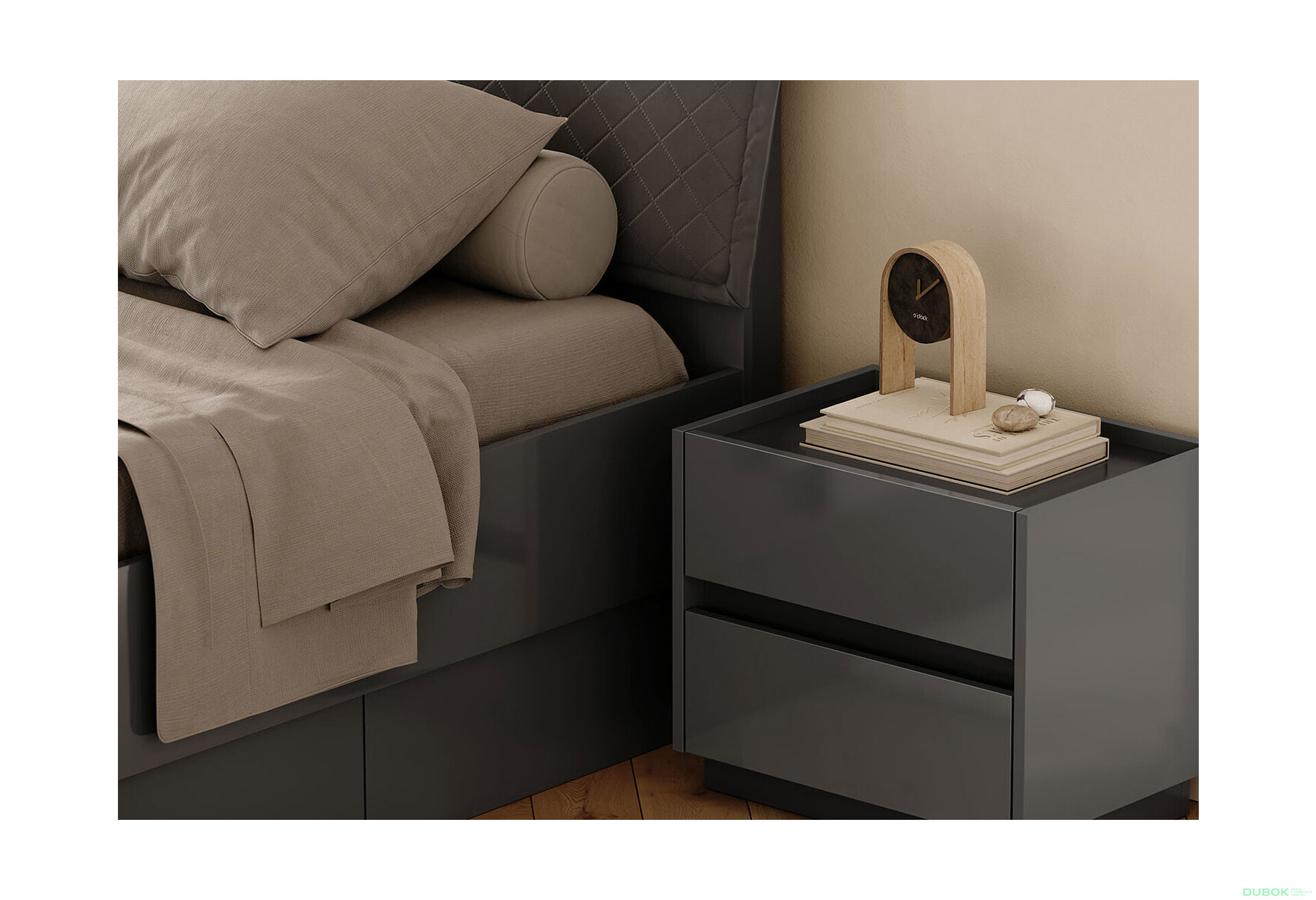 Postel 1.8x2.0 Měkké čelo s šuplíky bez rámu Mat antracit / mat grafit Teo - Fotografie 3 Fotografie 3 - Postel 1.8x2.0 Měkké čelo s šuplíky bez rámu Mat antracit / mat grafit Teo