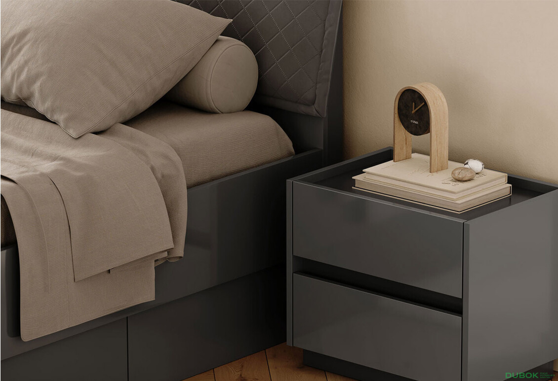 Postel 1.8x2.0 Měkké čelo s šuplíky bez rámu Mat antracit / mat grafit Teo - Fotografie 3 Fotografie 3 - Postel 1.8x2.0 Měkké čelo s šuplíky bez rámu Mat antracit / mat grafit Teo