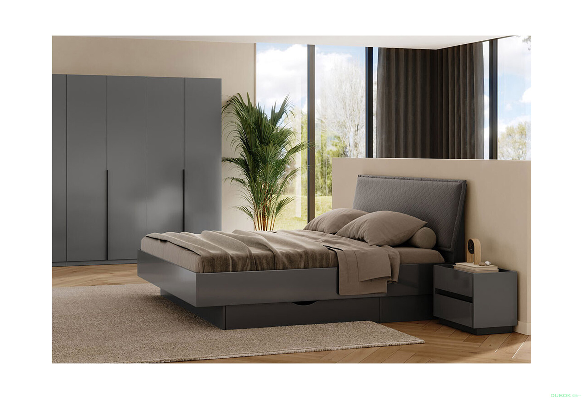 Postel 1.8x2.0 Měkké čelo s šuplíky bez rámu Mat antracit / mat grafit Teo - Fotografie 2 Fotografie 2 - Postel 1.8x2.0 Měkké čelo s šuplíky bez rámu Mat antracit / mat grafit Teo