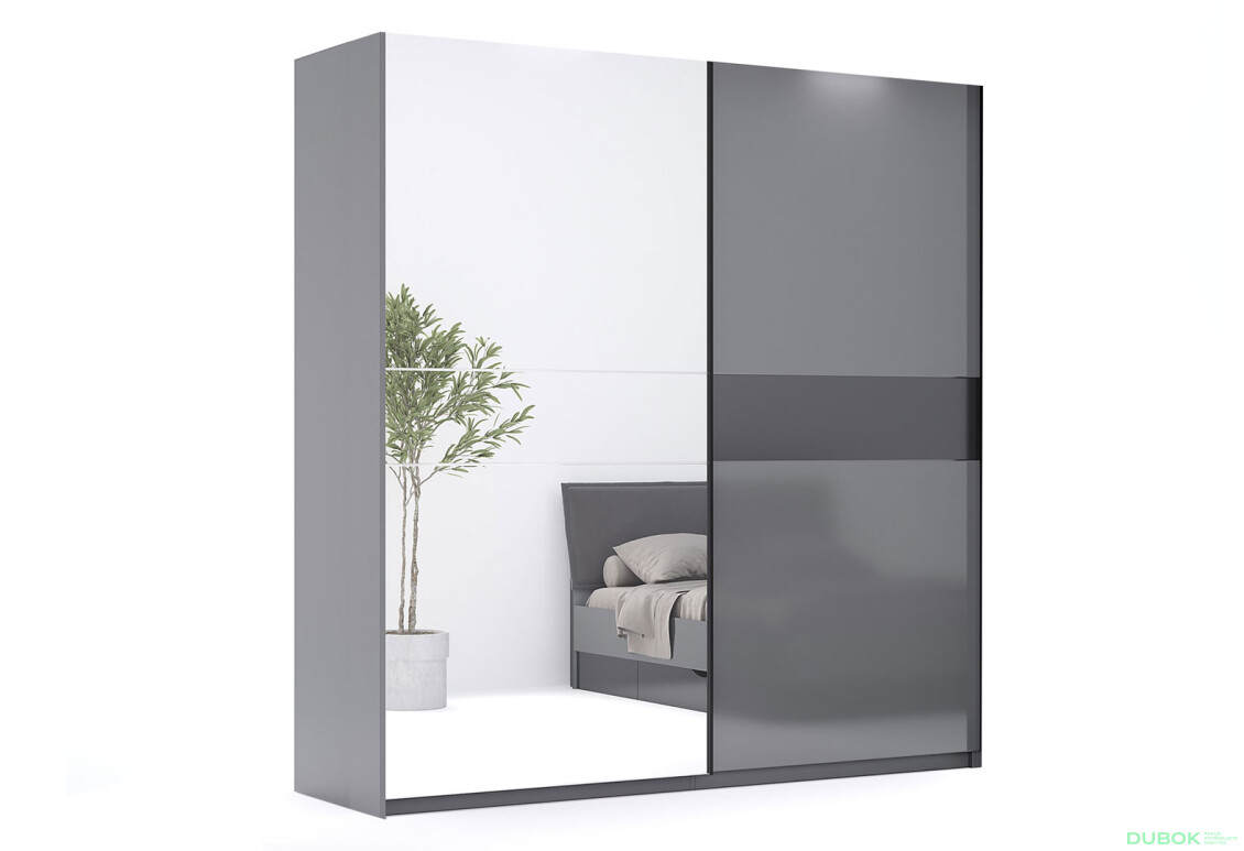 Skříň s posuvnými dveřmi 2,0 m se zrcadlem Mat antracit / mat grafit Teo - Fotografie 1 Fotografie 1 - Skříň s posuvnými dveřmi 2,0 m se zrcadlem Mat antracit / mat grafit Teo