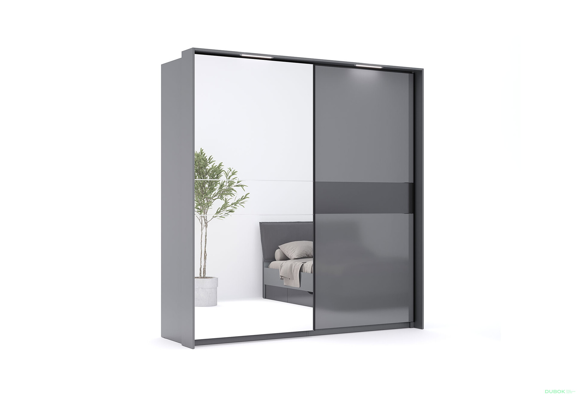 Skříň s posuvnými dveřmi 2,0 m se zrcadlem Mat antracit / mat grafit Teo - Fotografie 3 Fotografie 3 - Skříň s posuvnými dveřmi 2,0 m se zrcadlem Mat antracit / mat grafit Teo