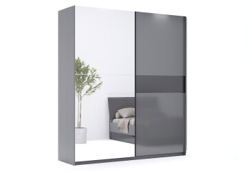 Skříň s posuvnými dveřmi 1,5 m se zrcadlem Mat antracit / mat grafit Teo
