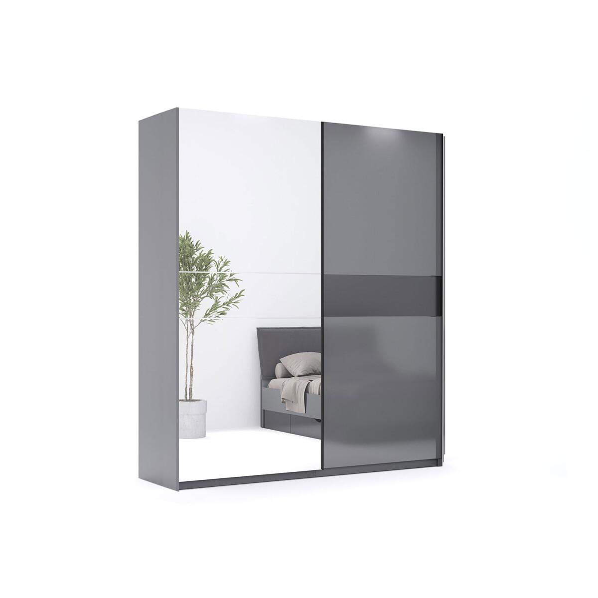 

Skříň s posuvnými dveřmi 1,5 m se zrcadlem Mat antracit / mat grafit Teo