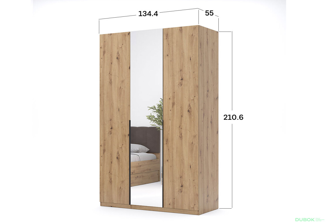 Skříň 3dveřová se zrcadlem, série N, dub artisan Teddy - Fotografie 30 Fotografie 30 - Skříň 3dveřová se zrcadlem, série N, dub artisan Teddy