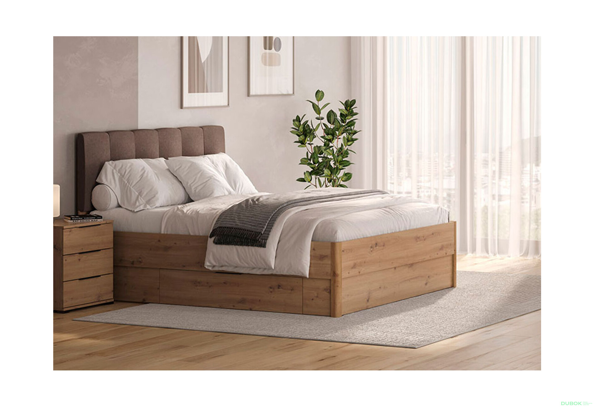 Postel 1,6x2,0 s šuplíky bez rámu, dub artisan Teddy - Fotografie 4 Fotografie 4 - Postel 1,6x2,0 s šuplíky bez rámu, dub artisan Teddy
