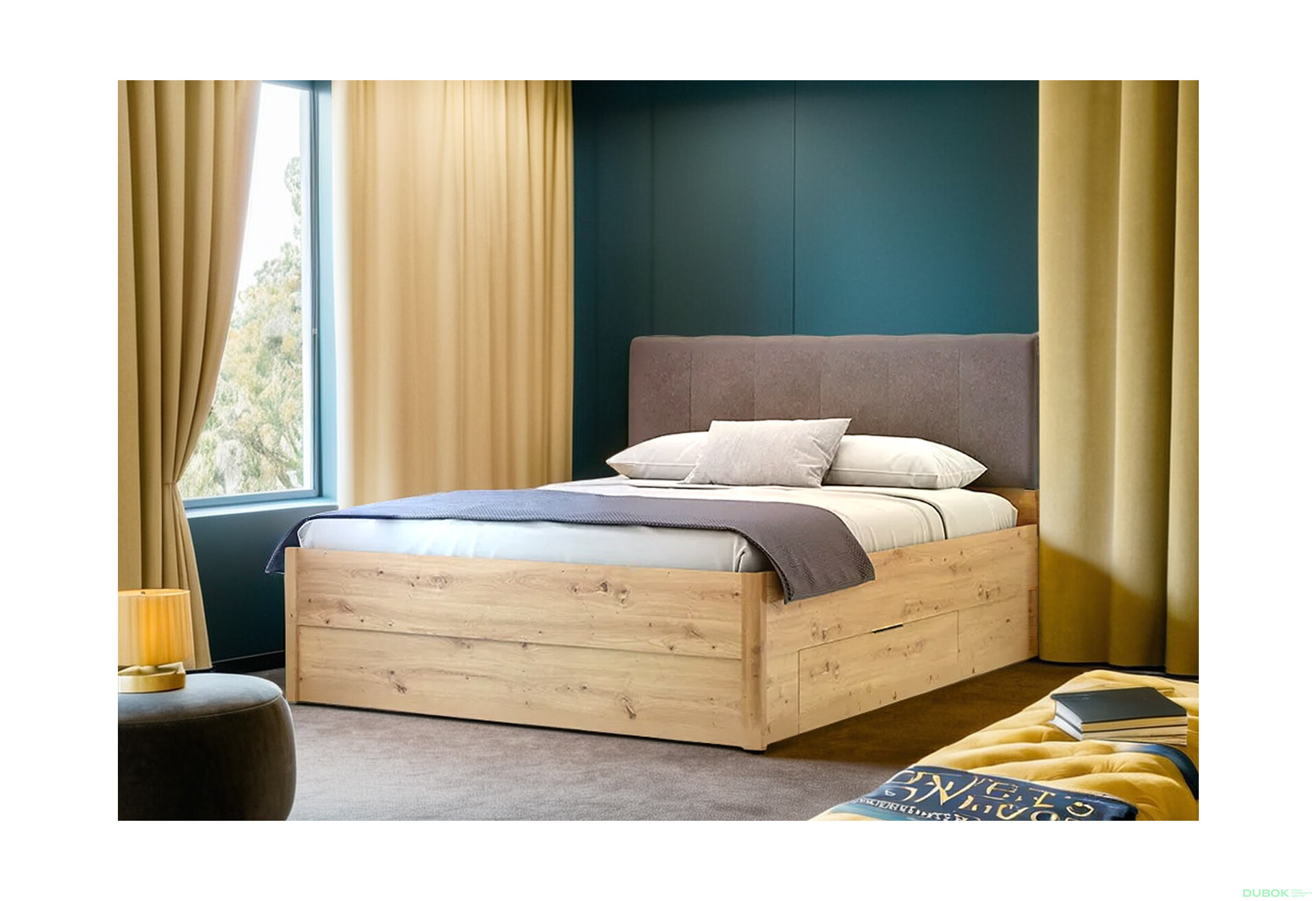 Postel 1,6x2,0 s šuplíky bez rámu, dub artisan Teddy - Fotografie 3 Fotografie 3 - Postel 1,6x2,0 s šuplíky bez rámu, dub artisan Teddy