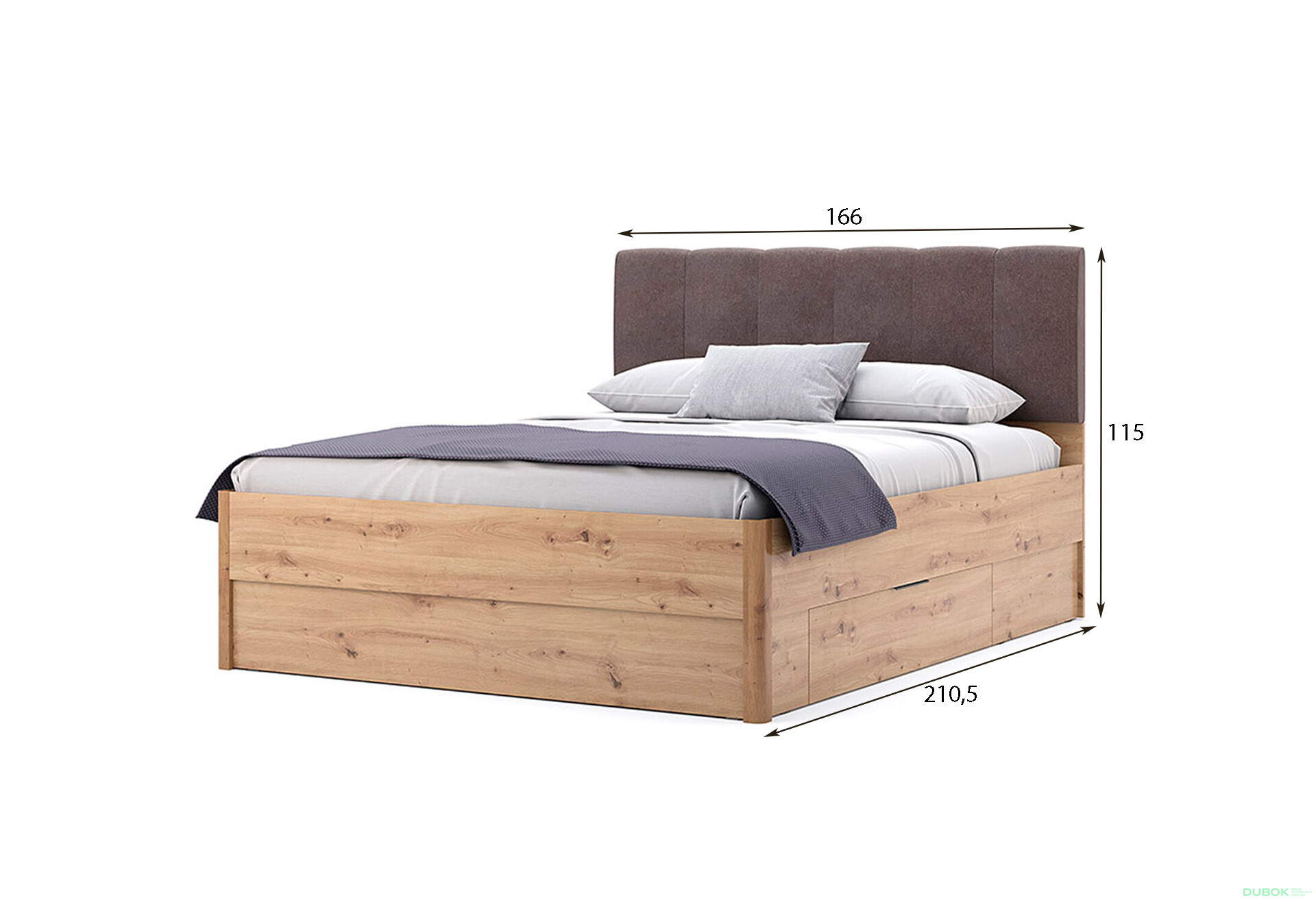 Postel 1,6x2,0 s šuplíky bez rámu, dub artisan Teddy - Fotografie 7 Fotografie 7 - Postel 1,6x2,0 s šuplíky bez rámu, dub artisan Teddy