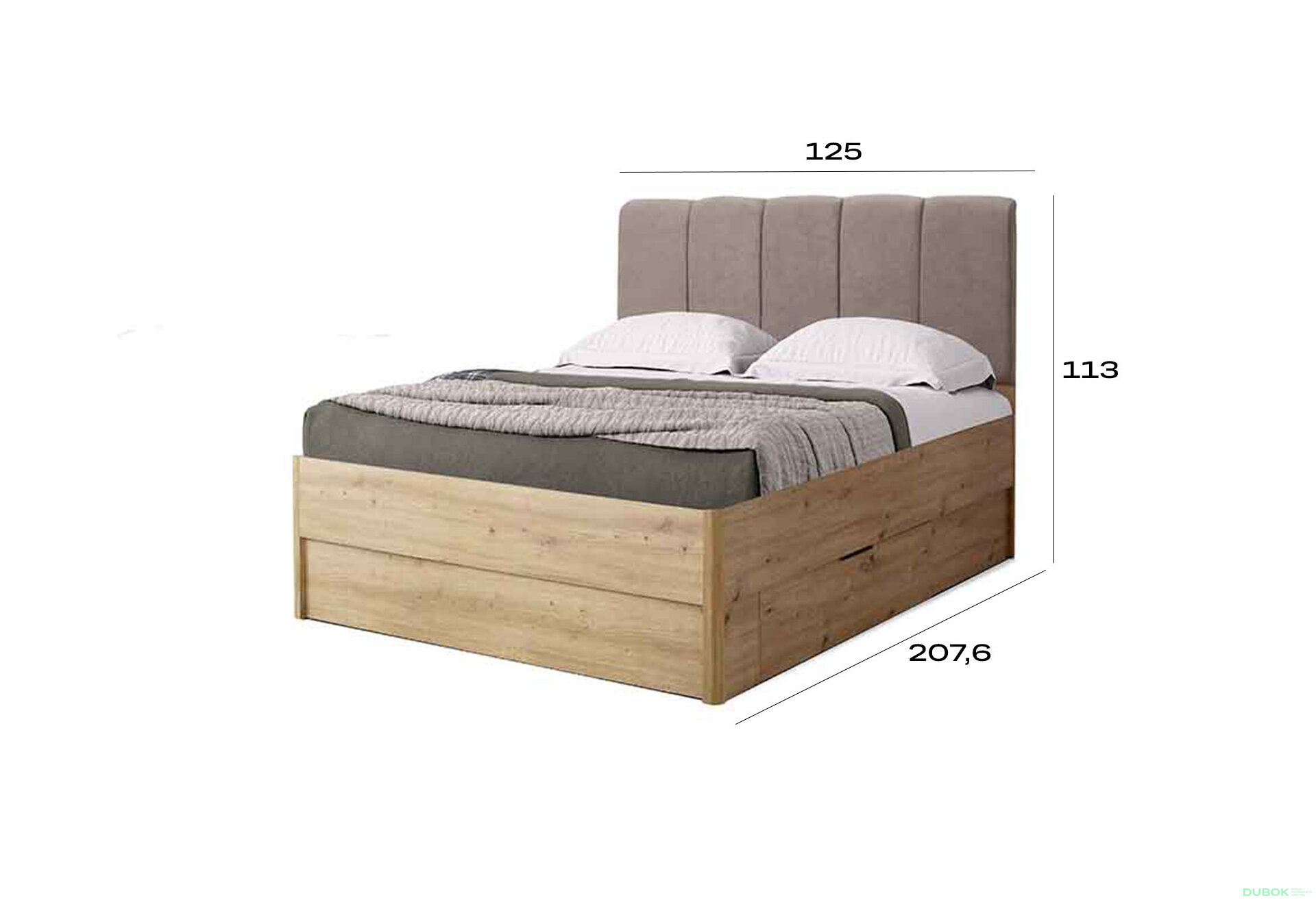 Fotografie 4 - Postel 1,2x2,0 s zásuvkami bez rámu, dub artisan Teddy