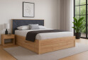 Fotografie 2 - Postel 180x200, měkké čelo, se zásuvkami, bez roštu, dub artisan / tmavě šedá Raymond Mat antracit