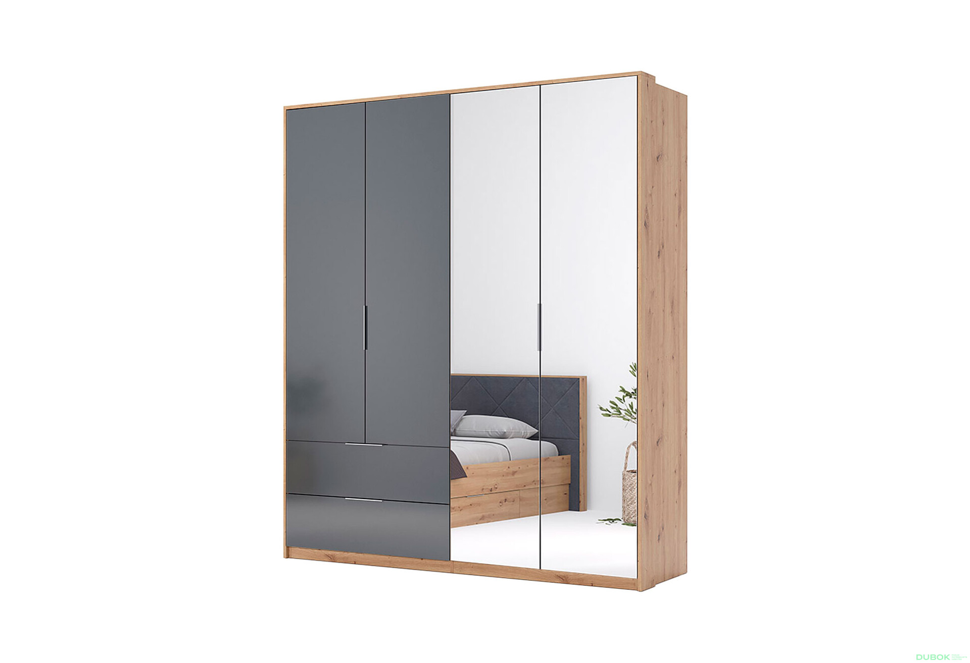 Skříň 4dveře 2š, se zrcadlem, matný antracit Raymond Mat antracit - Fotografie 1 Fotografie 1 - Skříň 4dveře 2š, se zrcadlem, matný antracit Raymond Mat antracit