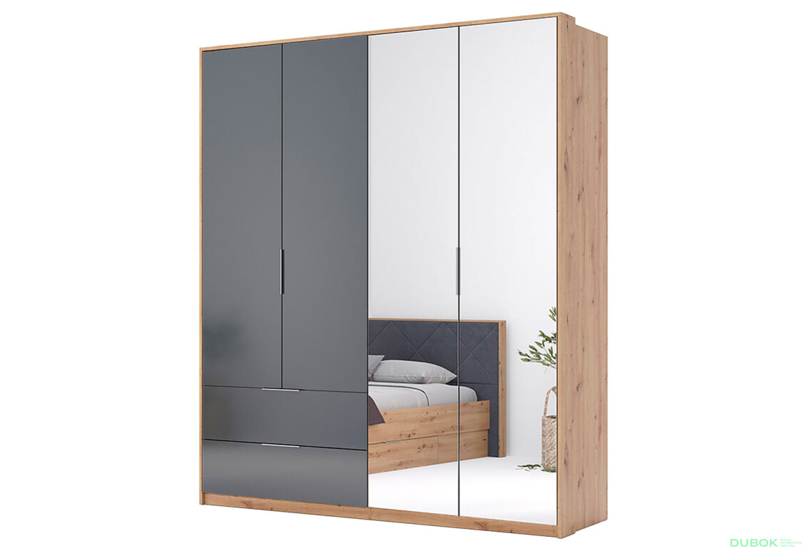 Skříň 4dveře 2š, se zrcadlem, matný antracit Raymond Mat antracit - Fotografie 1 Fotografie 1 - Skříň 4dveře 2š, se zrcadlem, matný antracit Raymond Mat antracit