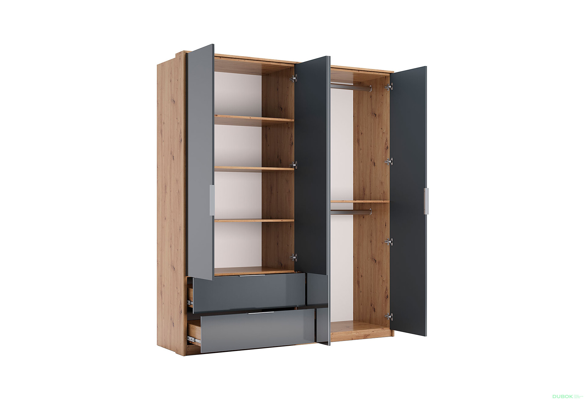 Skříň 4dveře 2š, se zrcadlem, matný antracit Raymond Mat antracit - Fotografie 4 Fotografie 4 - Skříň 4dveře 2š, se zrcadlem, matný antracit Raymond Mat antracit