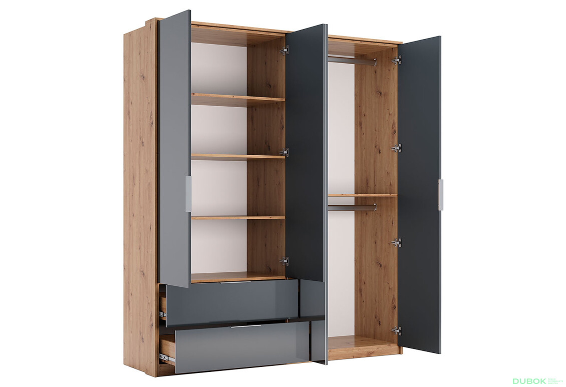 Skříň 4dveře 2š, se zrcadlem, matný antracit Raymond Mat antracit - Fotografie 4 Fotografie 4 - Skříň 4dveře 2š, se zrcadlem, matný antracit Raymond Mat antracit