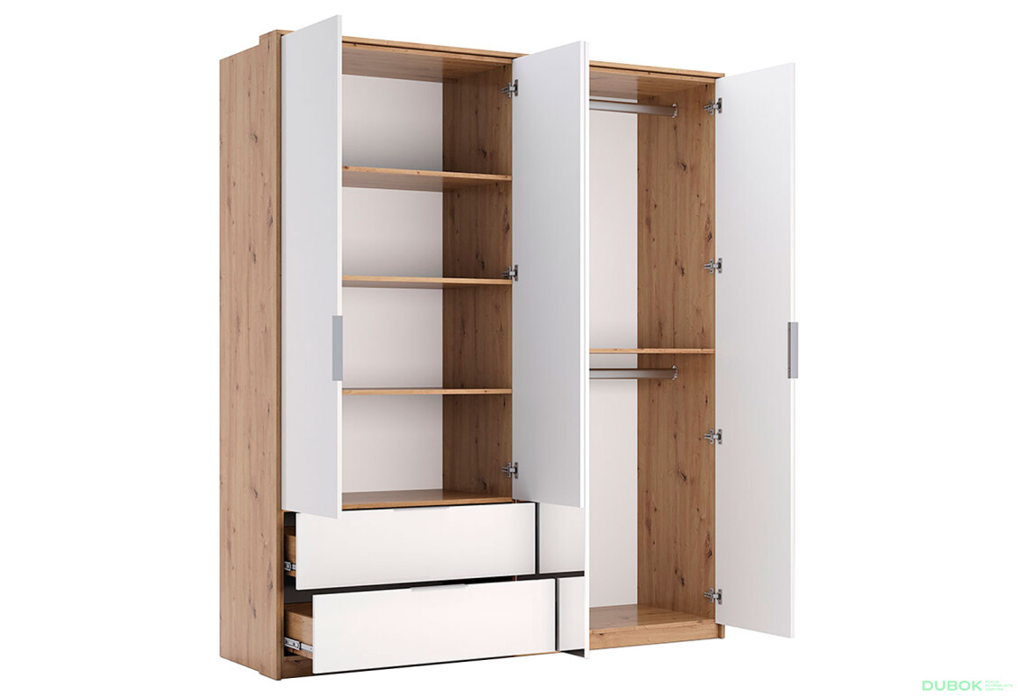 Skříň 4dveře 2š, se zrcadlem, bílý lesk Raymond - Fotografie 3 Fotografie 3 - Skříň 4dveře 2š, se zrcadlem, bílý lesk Raymond