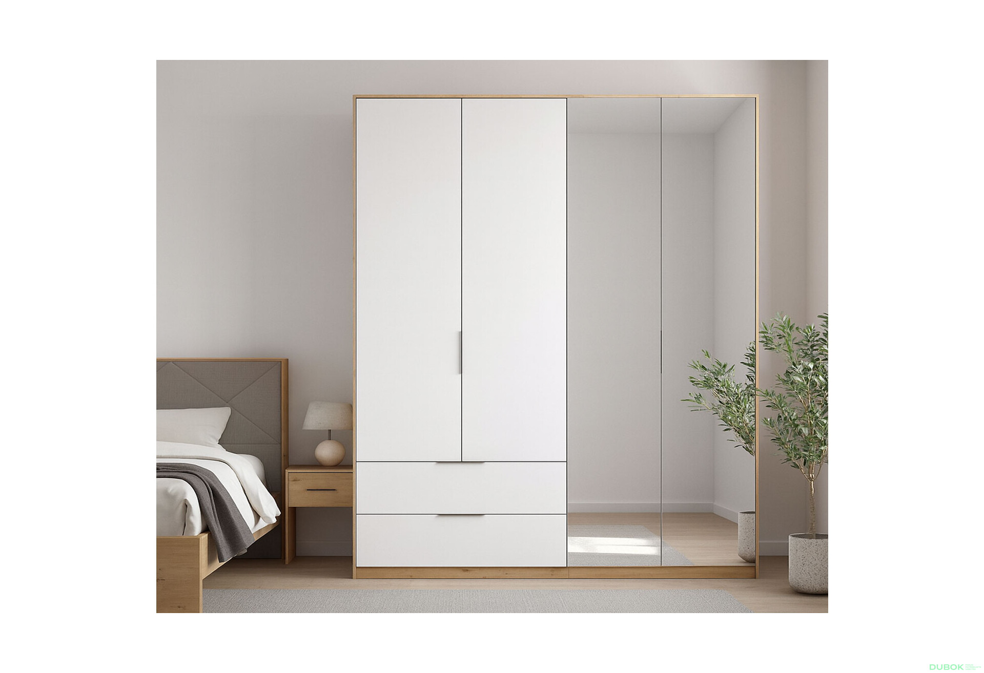 Skříň 4dveře 2š, se zrcadlem, bílý lesk Raymond - Fotografie 2 Fotografie 2 - Skříň 4dveře 2š, se zrcadlem, bílý lesk Raymond