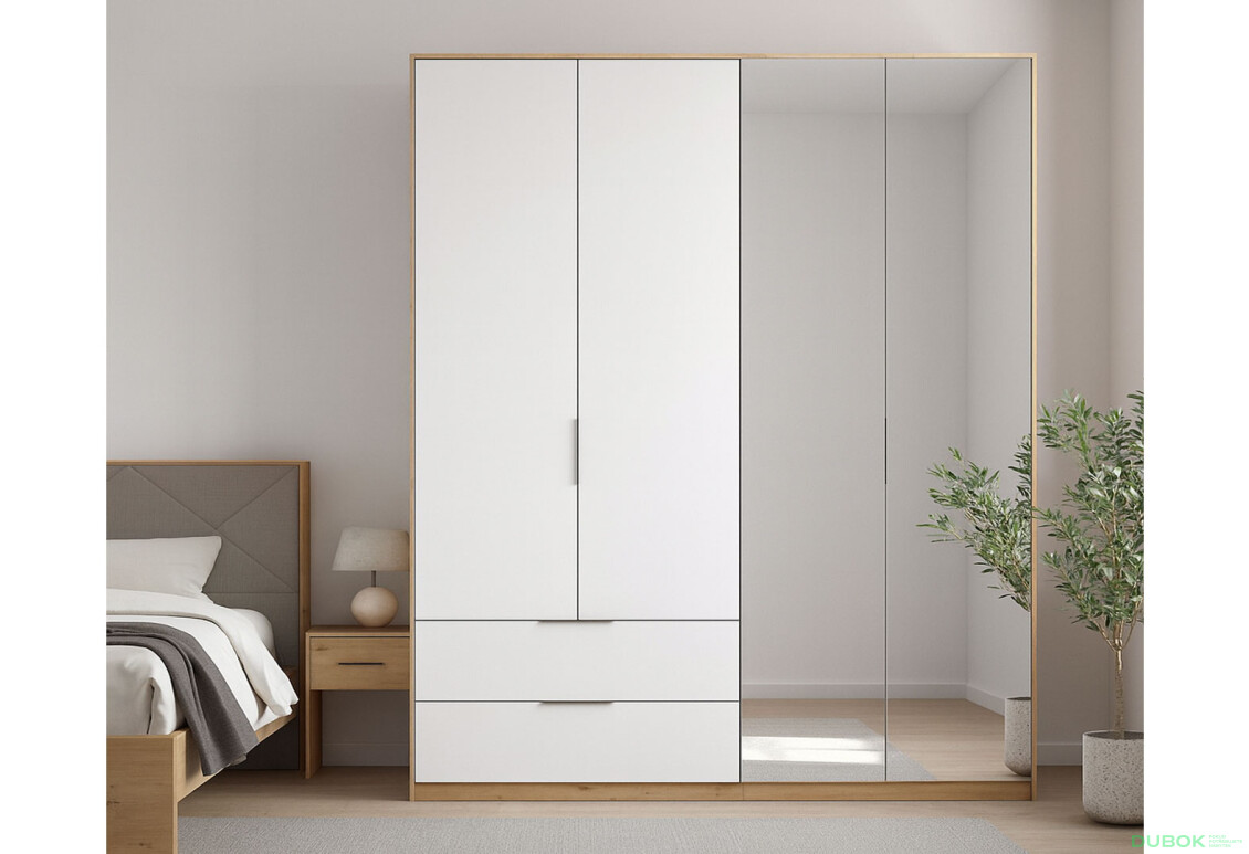 Fotografie 2 - Skříň 4dveře 2š, se zrcadlem, bílý lesk Raymond