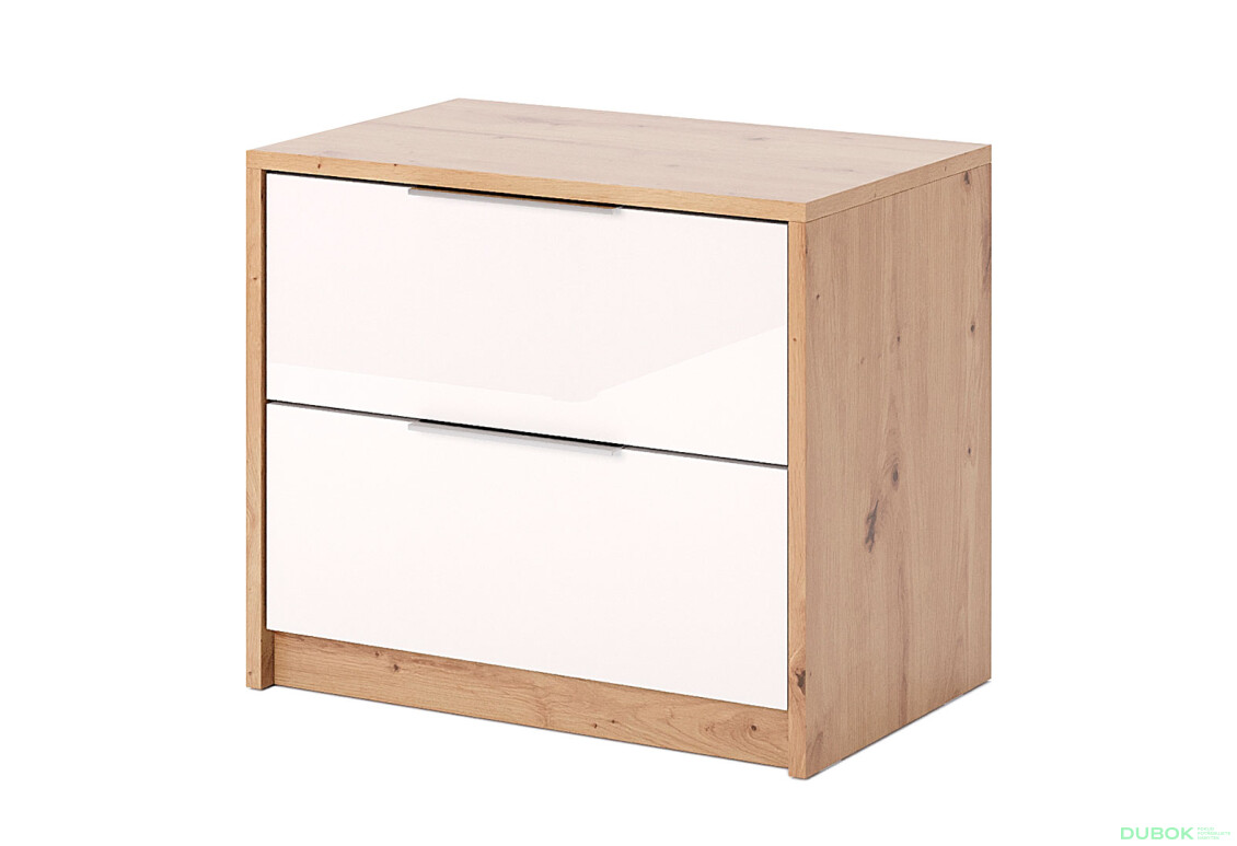 Noční stolek 2š, bílý lesk Raymond - Fotografie 1 Fotografie 1 - Noční stolek 2š, bílý lesk Raymond