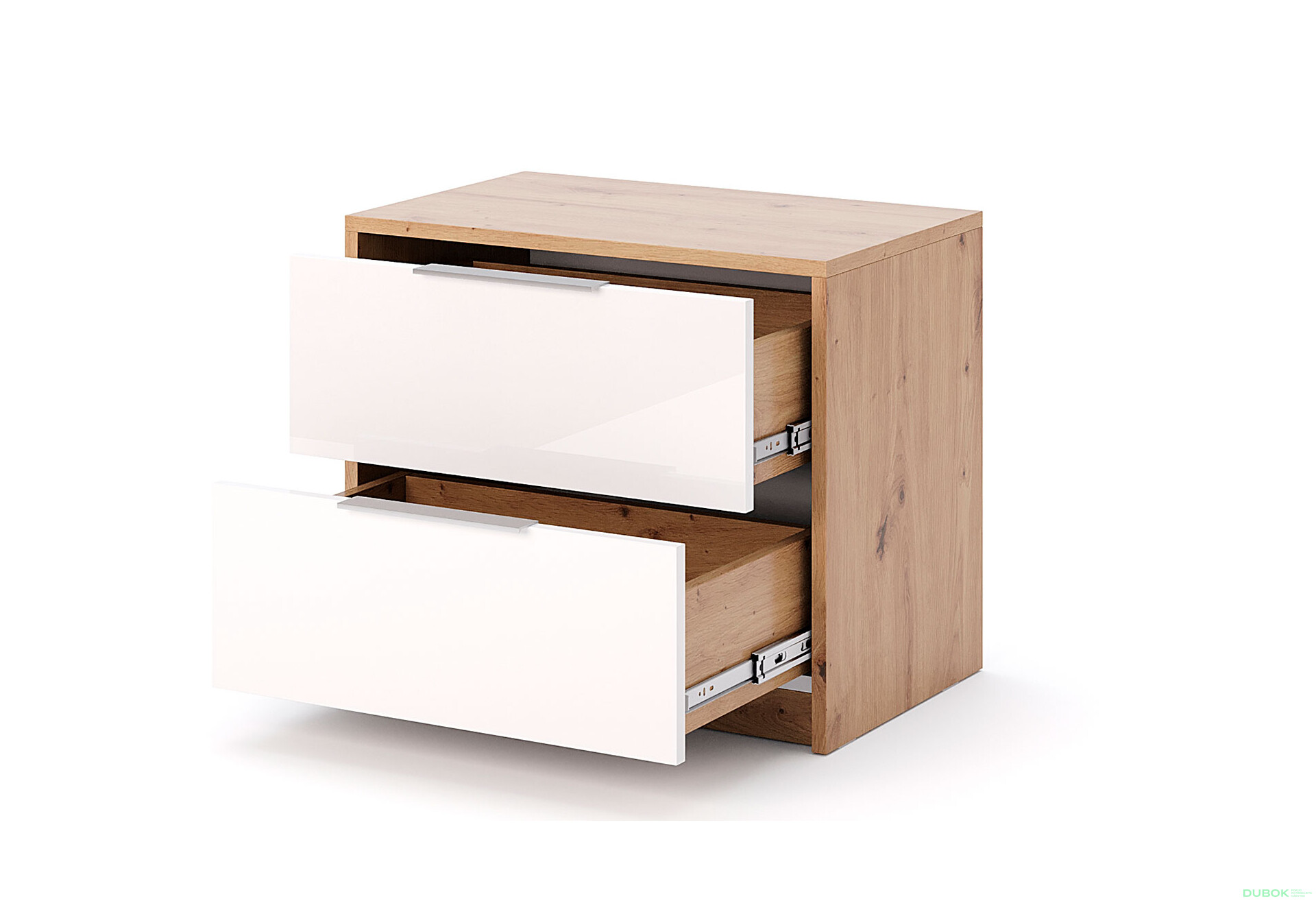 Noční stolek 2š, bílý lesk Raymond - Fotografie 2 Fotografie 2 - Noční stolek 2š, bílý lesk Raymond