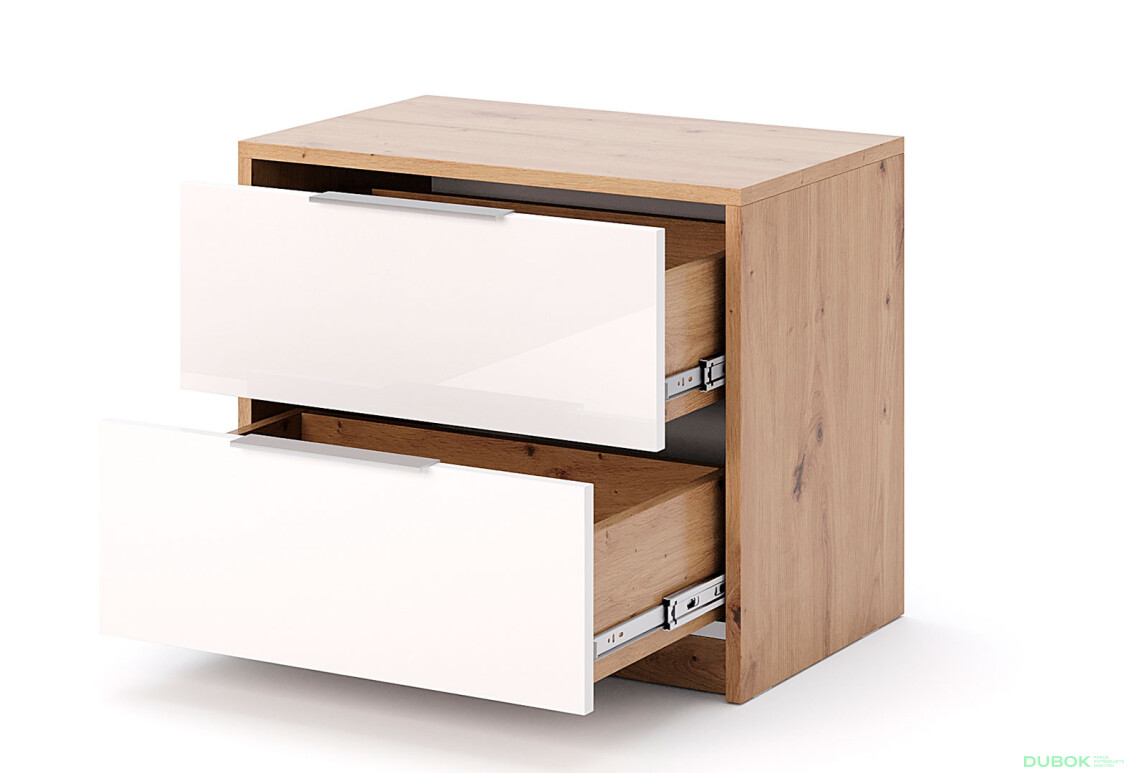 Noční stolek 2š, bílý lesk Raymond - Fotografie 2 Fotografie 2 - Noční stolek 2š, bílý lesk Raymond