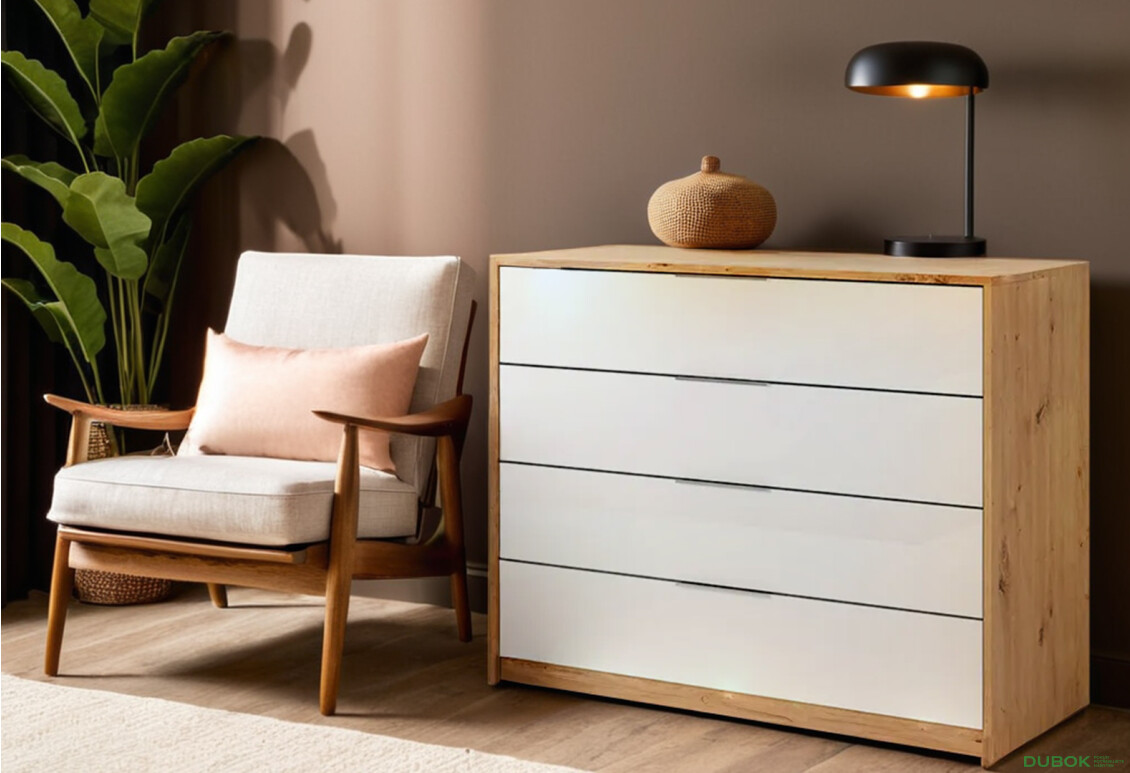 Komoda 4š, bílý lesk Raymond - Fotografie 2 Fotografie 2 - Komoda 4š, bílý lesk Raymond