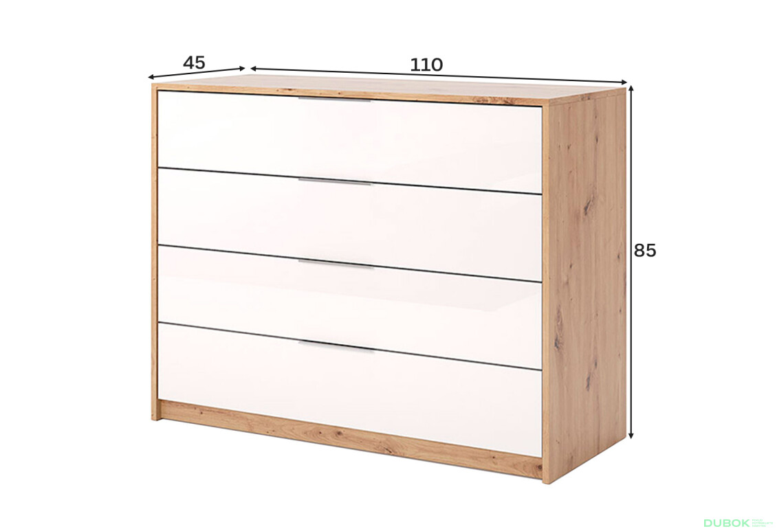 Fotografie 4 - Komoda 4š, bílý lesk Raymond