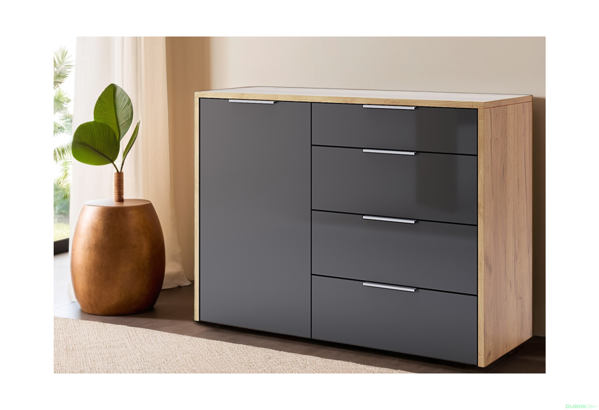 Komoda 1dv 4šu dub kraft / Lava Ramona - Fotografie 2 Fotografie 2 - Komoda 1dv 4šu dub kraft / Lava Ramona