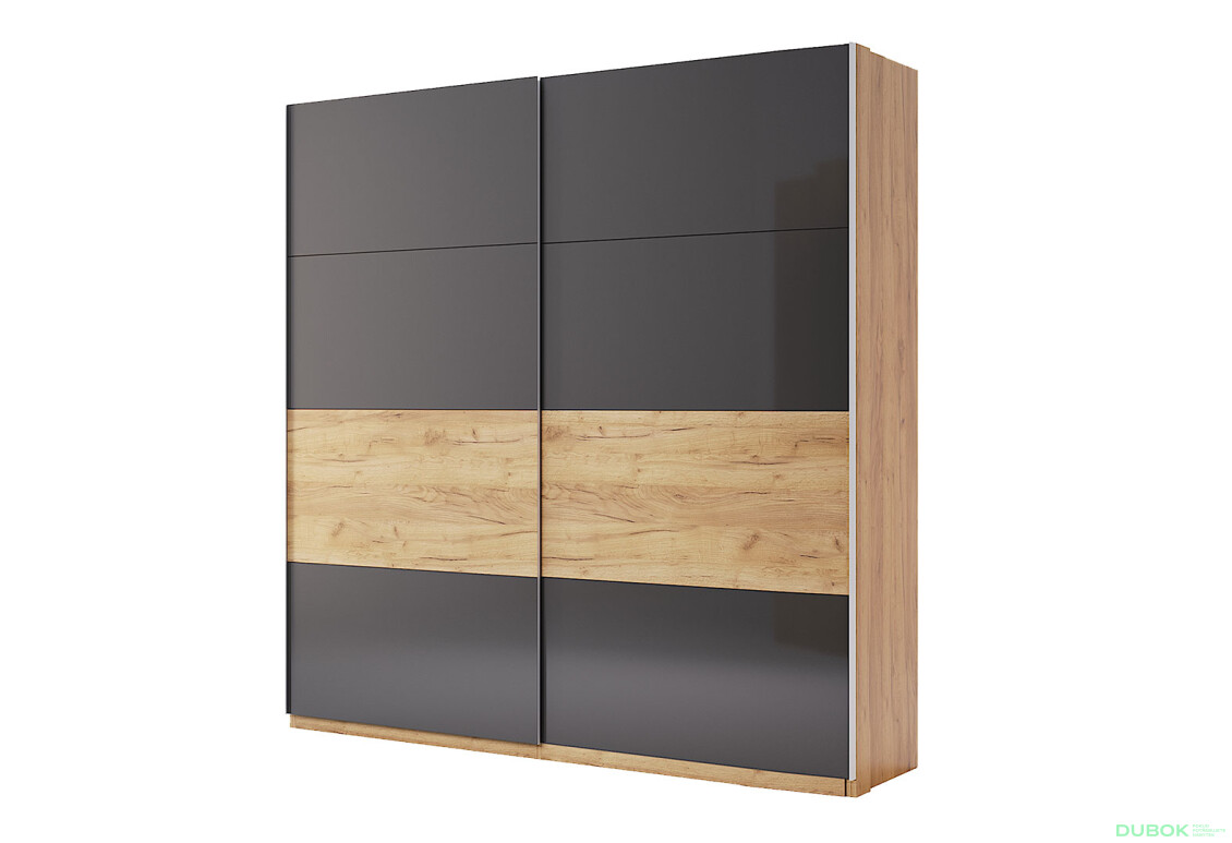 Skříň s posuvnými dveřmi 2.0x2.1 Mat Láva/Dub Kraft, série N Ramona - Fotografie 1 Fotografie 1 - Skříň s posuvnými dveřmi 2.0x2.1 Mat Láva/Dub Kraft, série N Ramona
