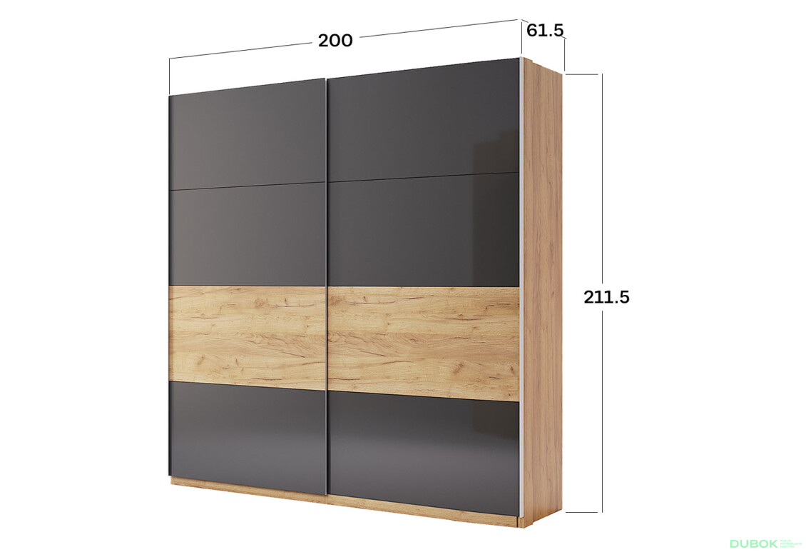 Skříň s posuvnými dveřmi 2.0x2.1 Mat Láva/Dub Kraft, série N Ramona - Fotografie 3 Fotografie 3 - Skříň s posuvnými dveřmi 2.0x2.1 Mat Láva/Dub Kraft, série N Ramona