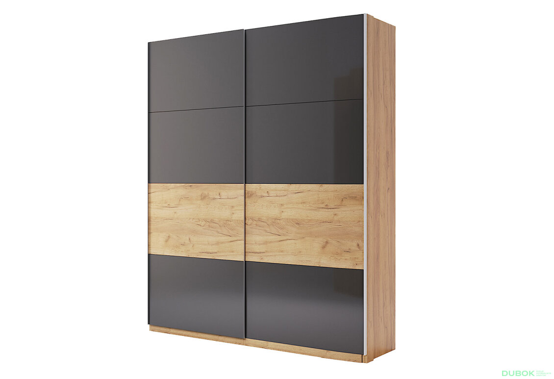 Skříň s posuvnými dveřmi 1.5x2.1 Mat Láva/Dub Kraft, série N Ramona