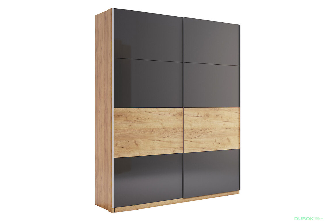 Fotografie 3 - Skříň s posuvnými dveřmi 1.5x2.1 Mat Láva/Dub Kraft, série N Ramona