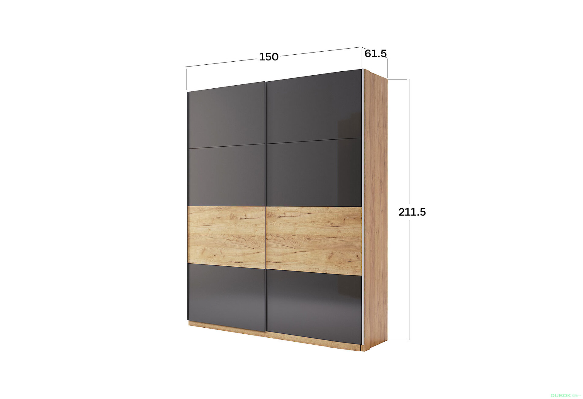 Fotografie 4 - Skříň s posuvnými dveřmi 1.5x2.1 Mat Láva/Dub Kraft, série N Ramona