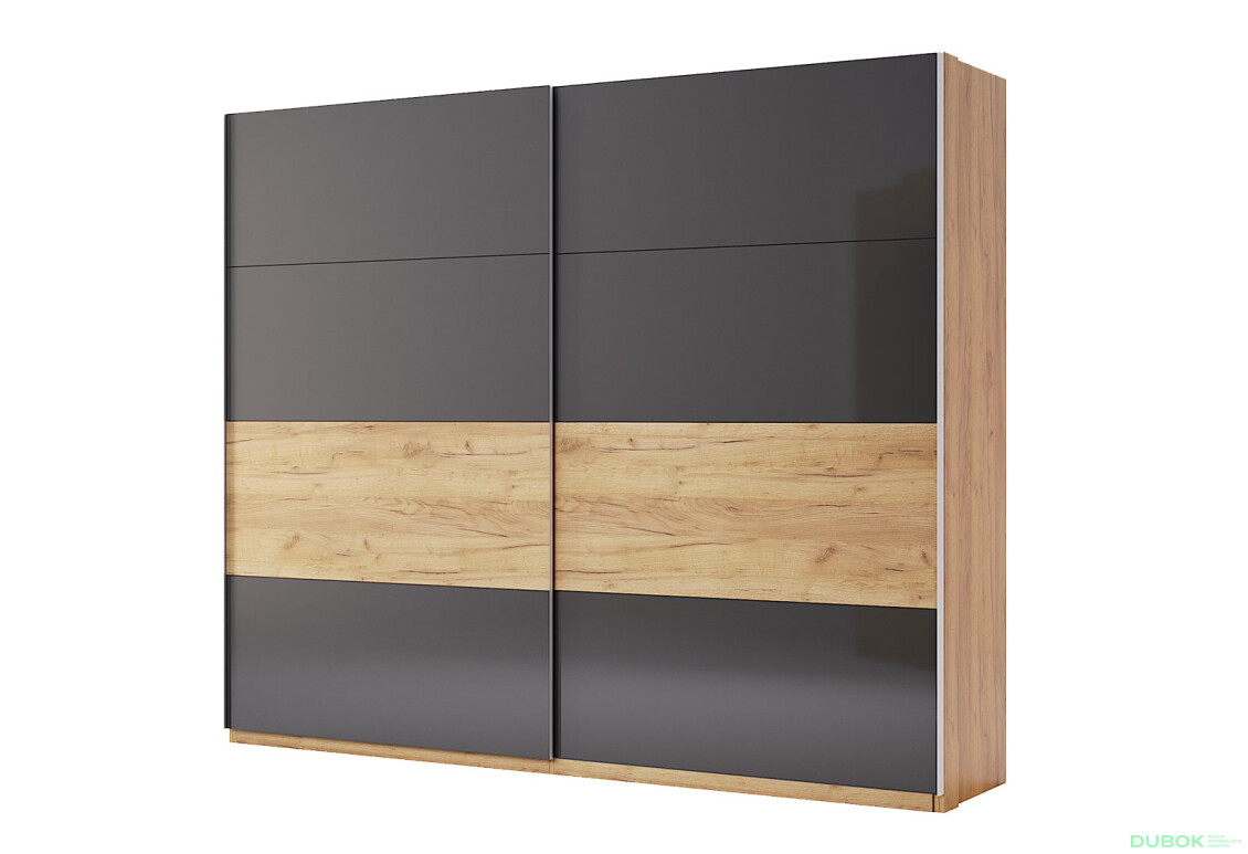 Skříň s posuvnými dveřmi 2.5x2.1 Mat Láva/Dub Kraft, série N Ramona