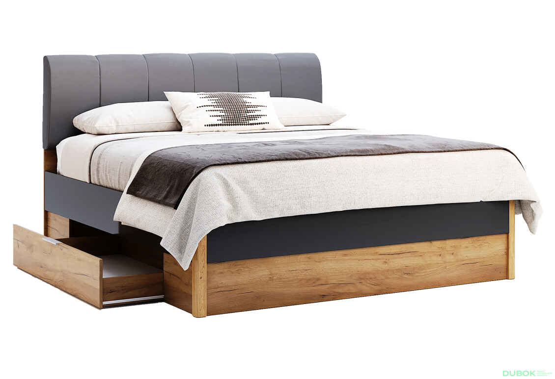 Postel 1.8 měkké čelo s šuplíky, bez rámu dub kraft / Lava Ramona
