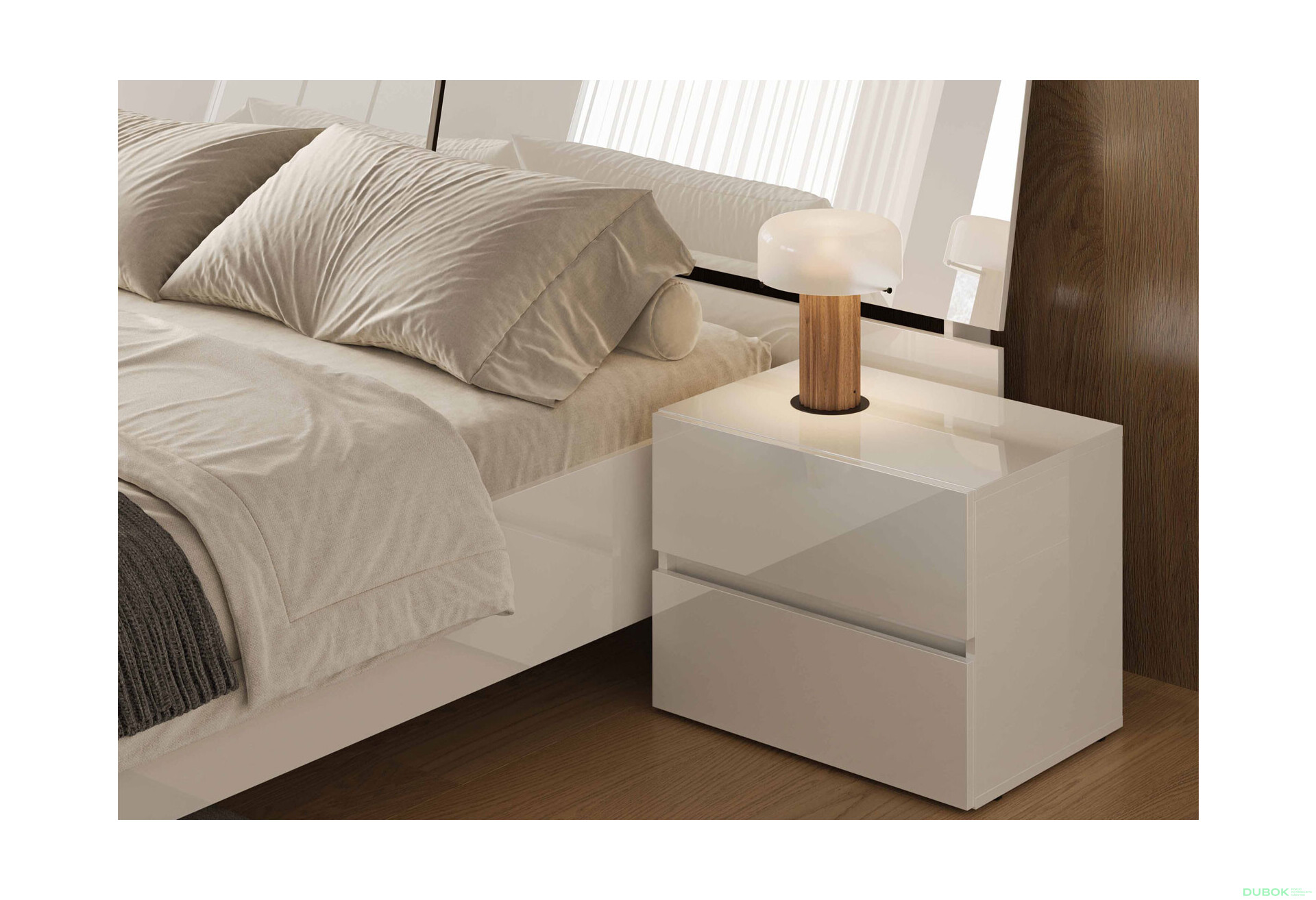 Postel 1.6x2.0 bez rámu Lesklá Bílá Mija - Fotografie 4 Fotografie 4 - Postel 1.6x2.0 bez rámu Lesklá Bílá Mija