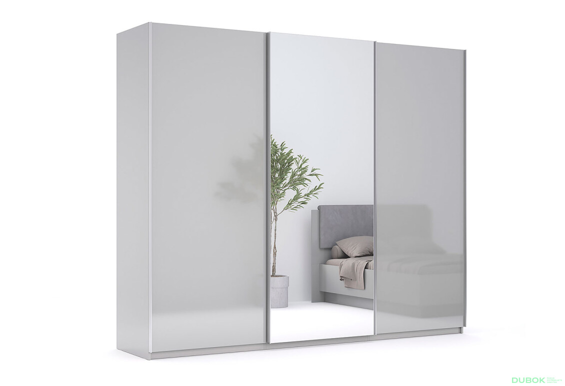 Fotografie 4 - Skříň s posuvnými dveřmi 2,5x2,1 m lesklá šedá / zrcadlo Megy