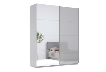 Skříň s posuvnými dveřmi 2.0x2.4 m, šedý lesk / zrcadlo Megy