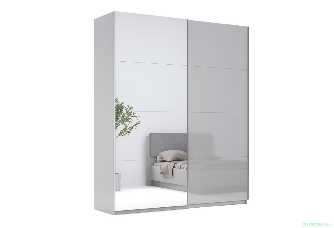 Skříň s posuvnými dveřmi 2.0x2.4 m, šedý lesk / zrcadlo Megy - Fotografie 1 Fotografie 1 - Skříň s posuvnými dveřmi 2.0x2.4 m, šedý lesk / zrcadlo Megy