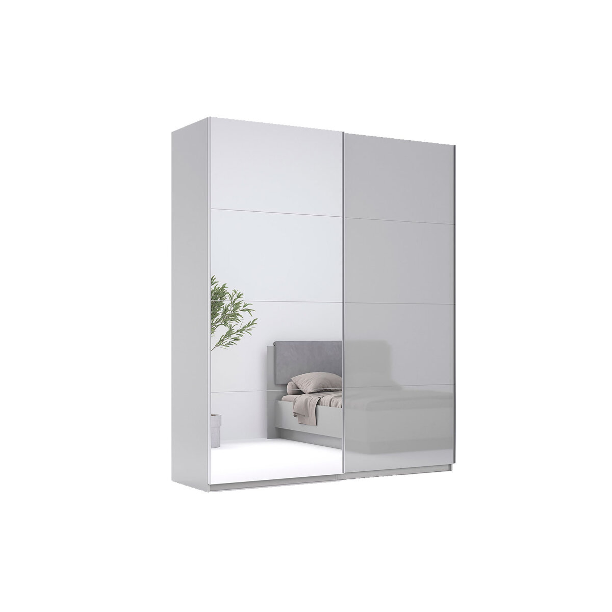 Skříň s posuvnými dveřmi 2.0x2.4 m, šedý lesk / zrcadlo Megy