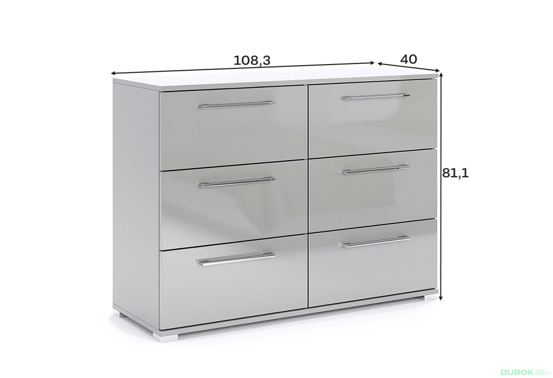 Fotografie 5 - Komoda 6šx šedý lesk Megy