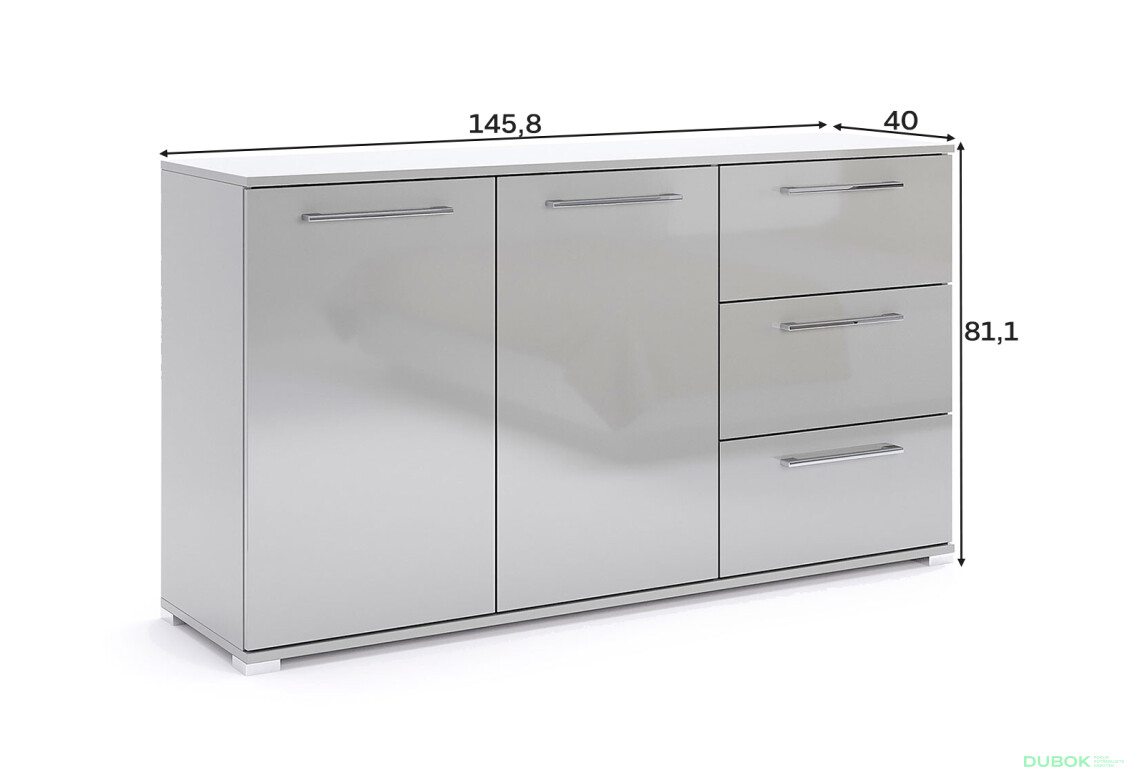 Fotografie 5 - Komoda 2dv 3šx šedý lesk Megy