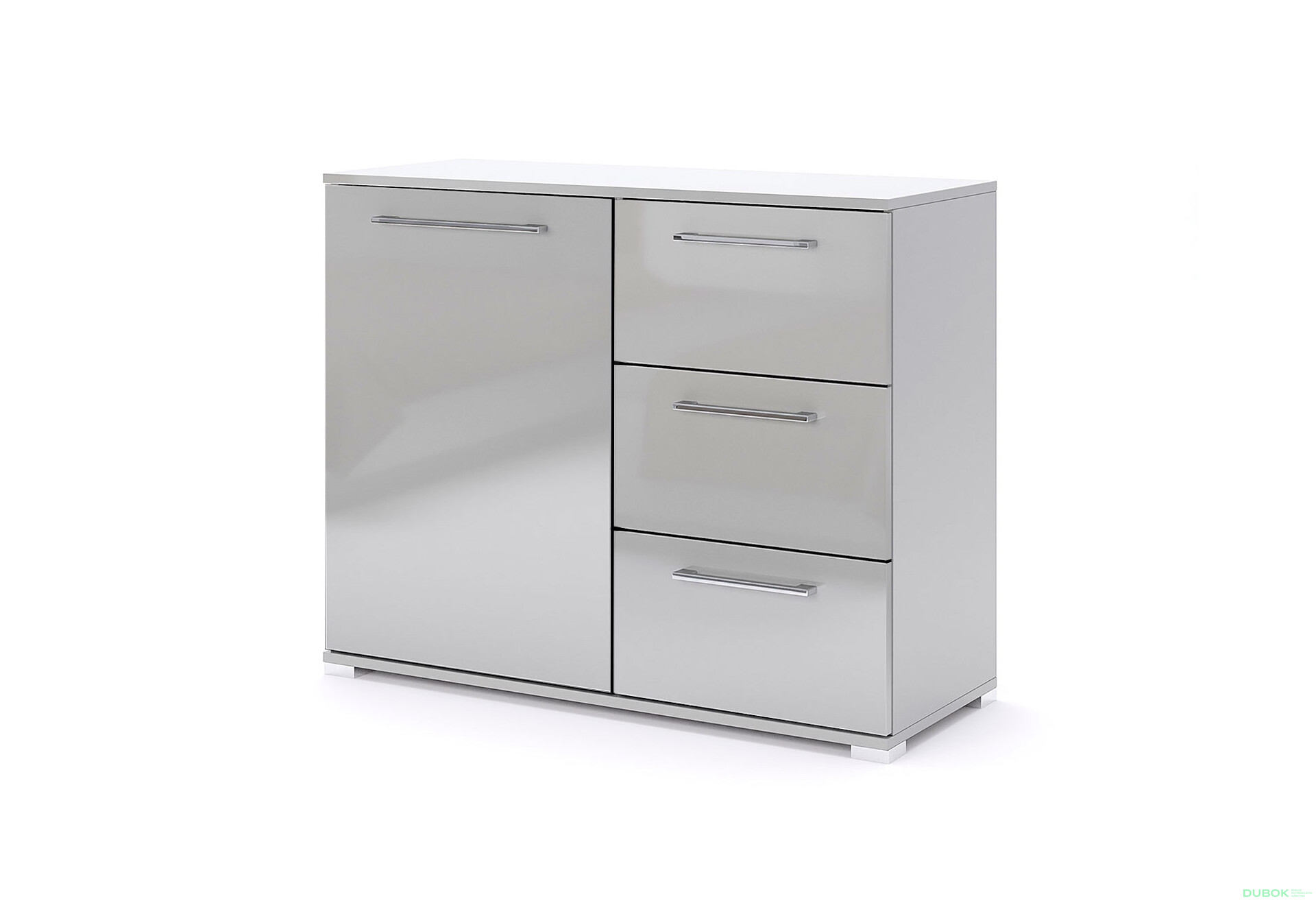 Komoda 1dveřová 3zásuvková šedý lesk Megy - Fotografie 1 Fotografie 1 - Komoda 1dveřová 3zásuvková šedý lesk Megy